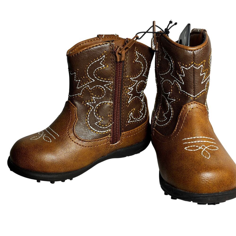 Toddler Brown Western Cowboy Boots Zip Size 6 (Brand New)